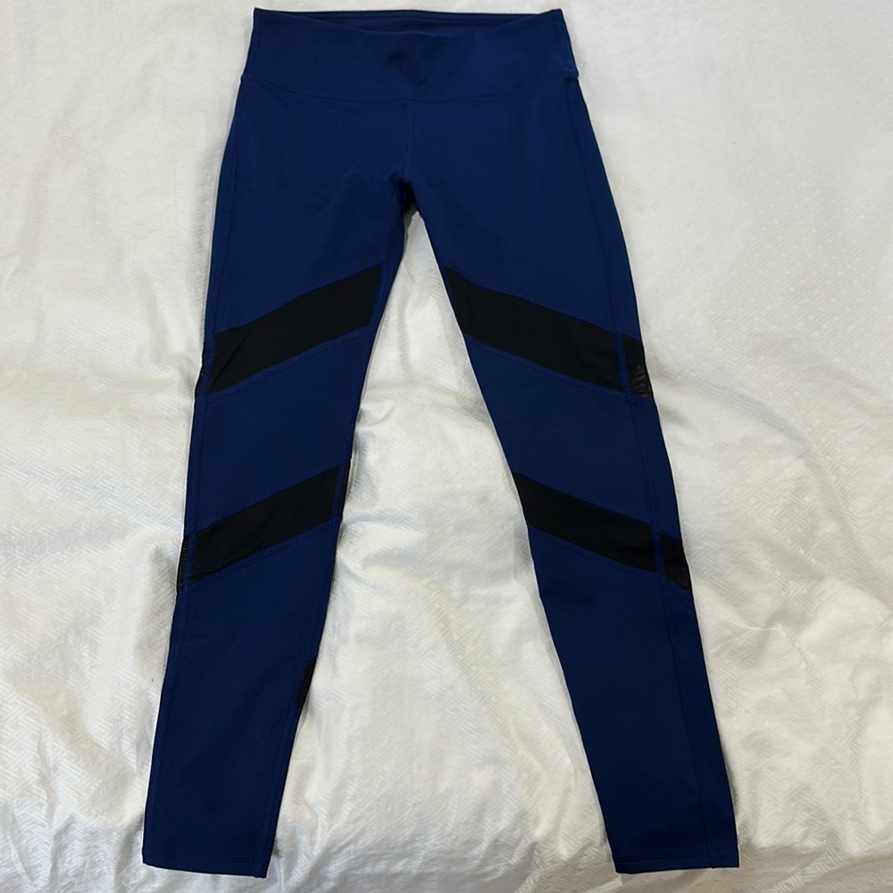Fabletics Long Blue and Black Mesh Leggings